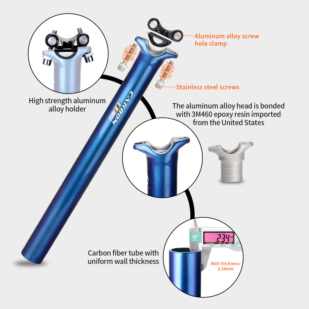 عمود مقعد دراجة TOSEEK C12 من  - مراجعة Carbon Seatpost 27.2 31.6 Offset وسعره